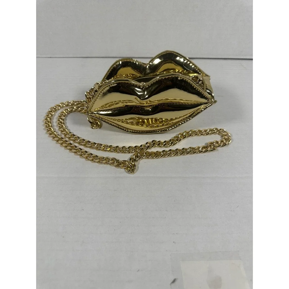 Shirelleath Kiss Lips Clutch Evening Bag Gold Chain Strap‎ Party Purse